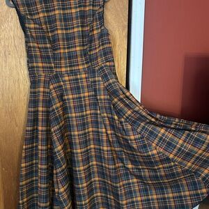 Women's Plaid Midi Dress - Blue and Orange